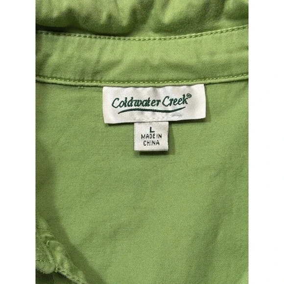 Coldwater Creek Womens Large Stretch Lime Green Button Up Shirt Jacket Top EUC - Picture 4 of 9